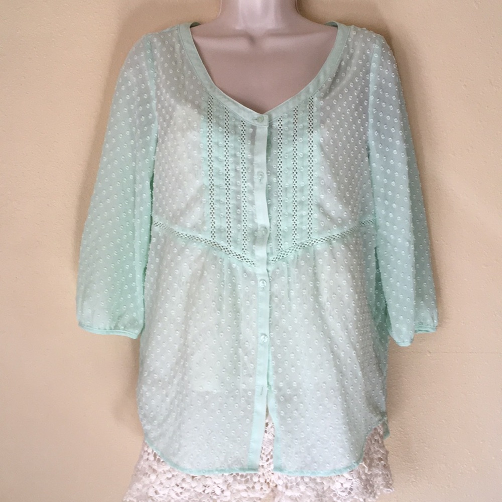 SALE!!!Lauren Conrad sheer Jade Green Blouse 3/4 sleeves - Picture 2 of 5